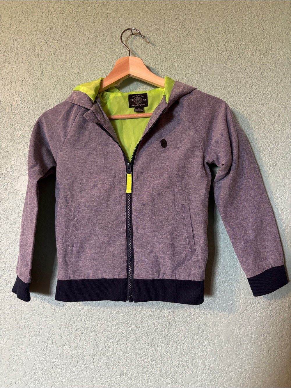 Kids Lightweight Hoodie Jacket Gray & Neon Yellow Size 6